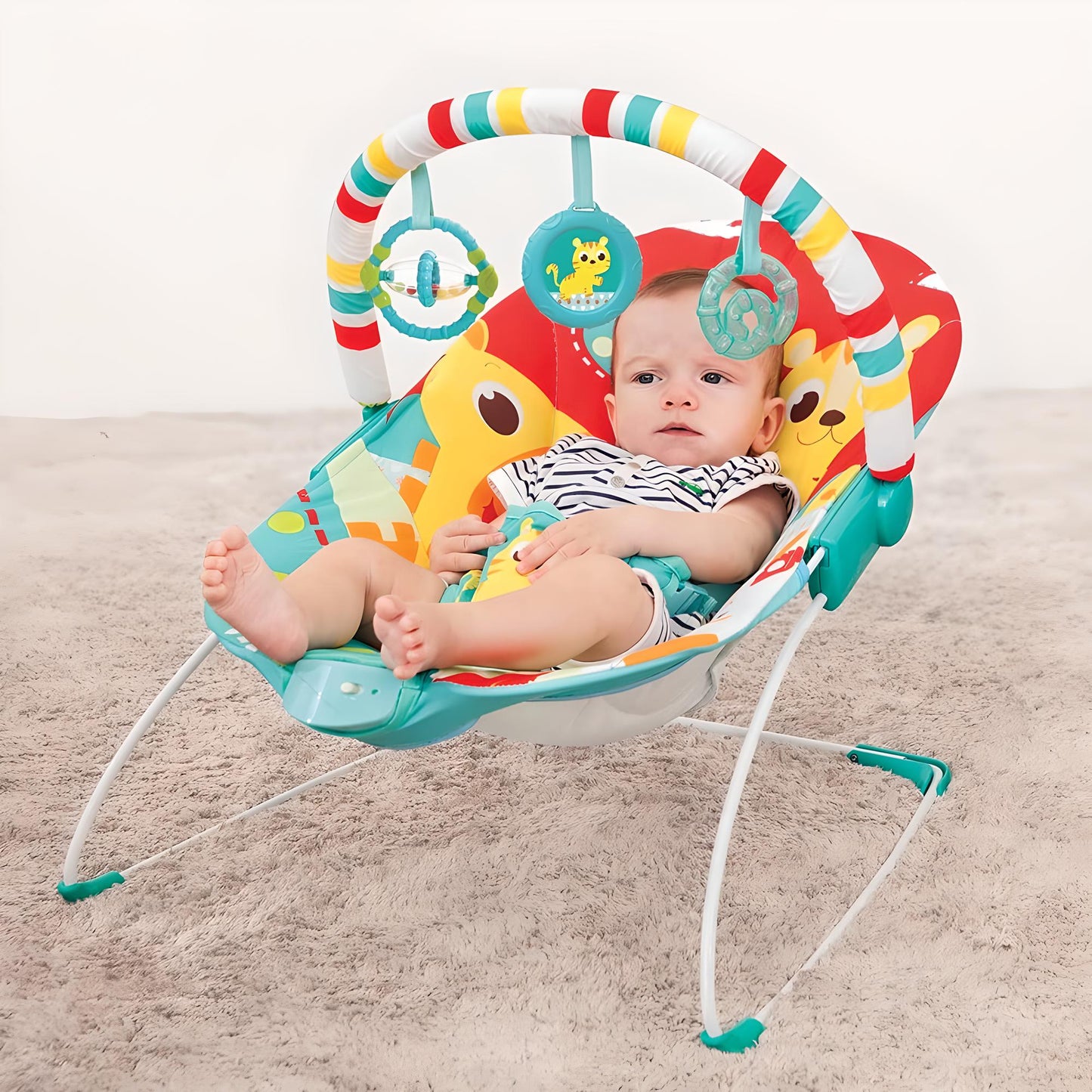 Mastela Toddlers Musical Rocker Bouncer Chair, Multicolour - Soothing Vibration, Playthings, Secure Harness for Babies 3M+ (Model 6730)
