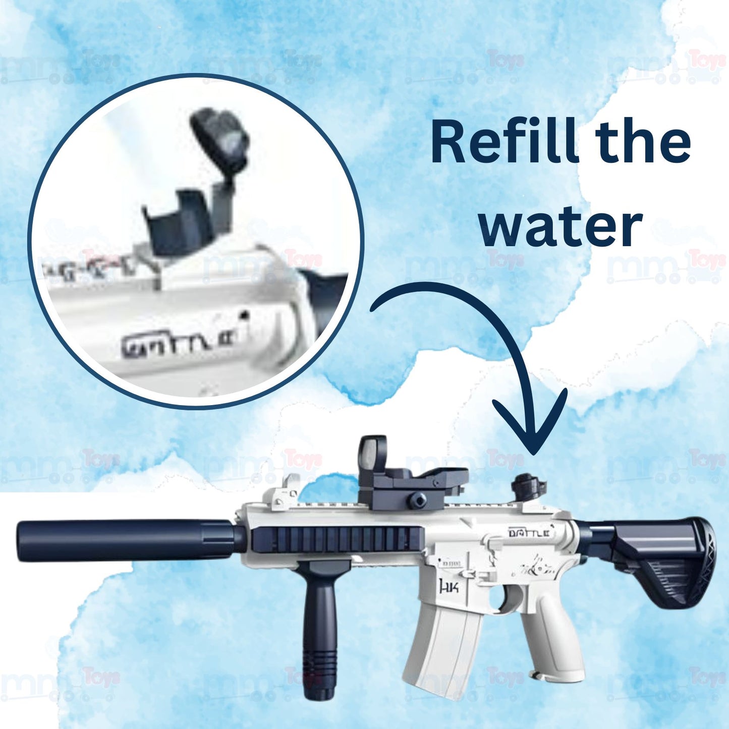 MM Toys Electric Water Gun, M416 Powerful Long Range Shooting Water Blaster, Automatic Water Gun for Kids & Adults, Summer Pool & Beach Toy - Multicolor