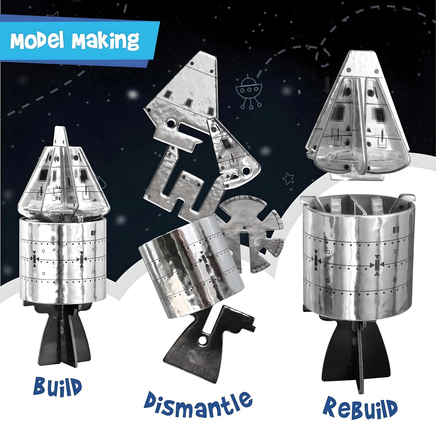 Imagimake Man's Journey to Moon - Mission Apollo 11, Magnetic Play, 80+ Pieces, NASA-Inspired, 3D Puzzle Toy for Kids - Multicolor 7+ years For Unisex