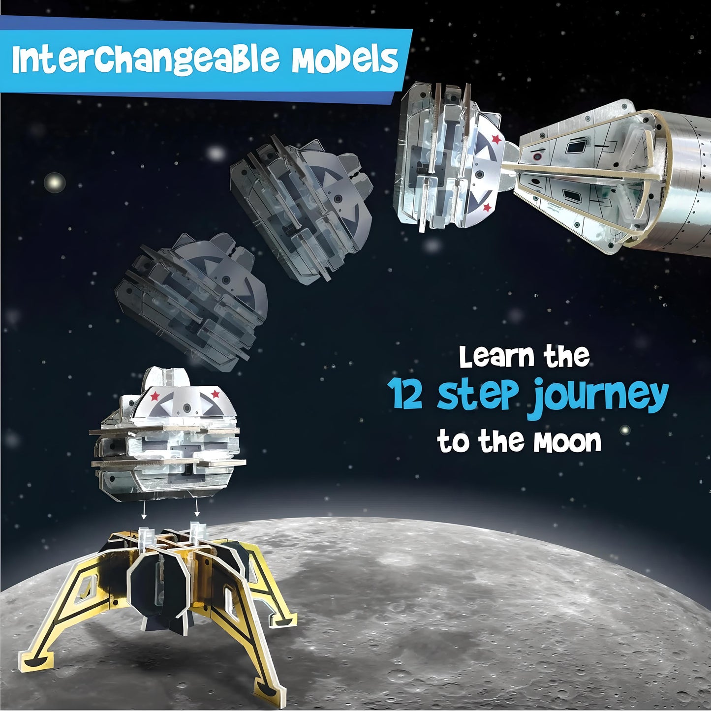 Imagimake Man's Journey to Moon - Mission Apollo 11, Magnetic Play, 80+ Pieces, NASA-Inspired, 3D Puzzle Toy for Kids - Multicolor 7+ years For Unisex