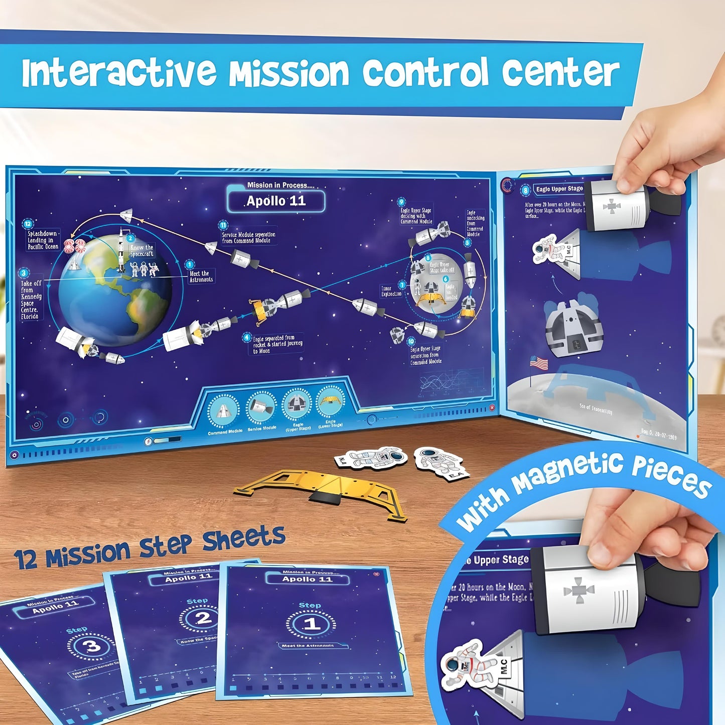 Imagimake Man's Journey to Moon - Mission Apollo 11, Magnetic Play, 80+ Pieces, NASA-Inspired, 3D Puzzle Toy for Kids - Multicolor 7+ years For Unisex