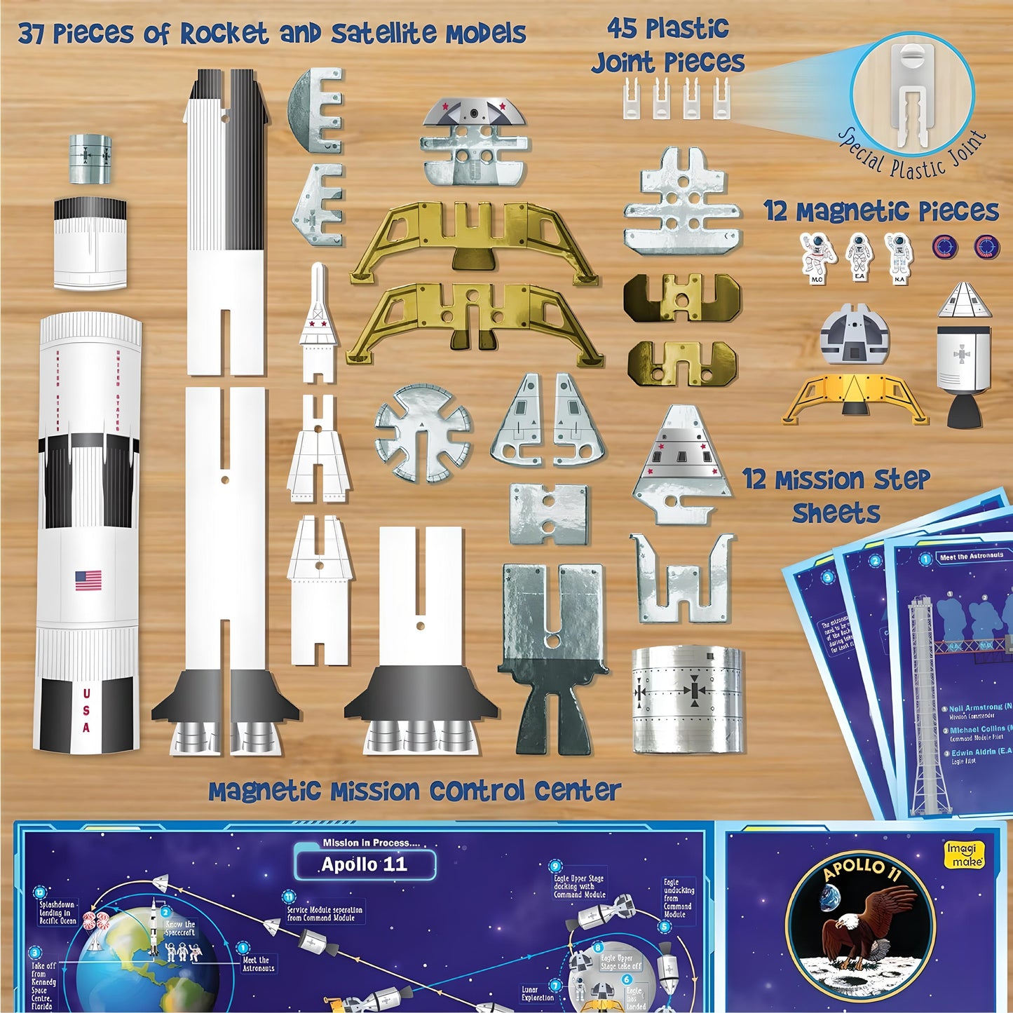 Imagimake Man's Journey to Moon - Mission Apollo 11, Magnetic Play, 80+ Pieces, NASA-Inspired, 3D Puzzle Toy for Kids - Multicolor 7+ years For Unisex