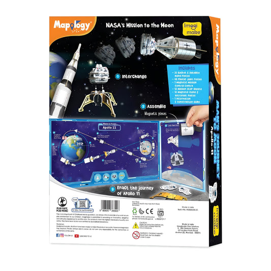 Imagimake Man's Journey to Moon - Mission Apollo 11, Magnetic Play, 80+ Pieces, NASA-Inspired, 3D Puzzle Toy for Kids - Multicolor 7+ years For Unisex