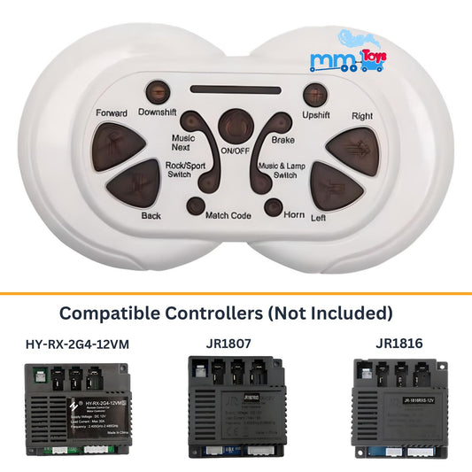 MM TOYS Multi-Functional Remote Only For Kids 12V Ride On Electric Car/Jeep  - Compatible  With Model JR-1816RXS-12V, JR1807 and HY-RX-2G4 Controller - White