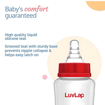 LuvLap Anti-Colic Slim/Regular Neck Essential Baby Feeding Bottle, 250ml, Suitable for New Born to Toddlers, Multicolor, BPA Free