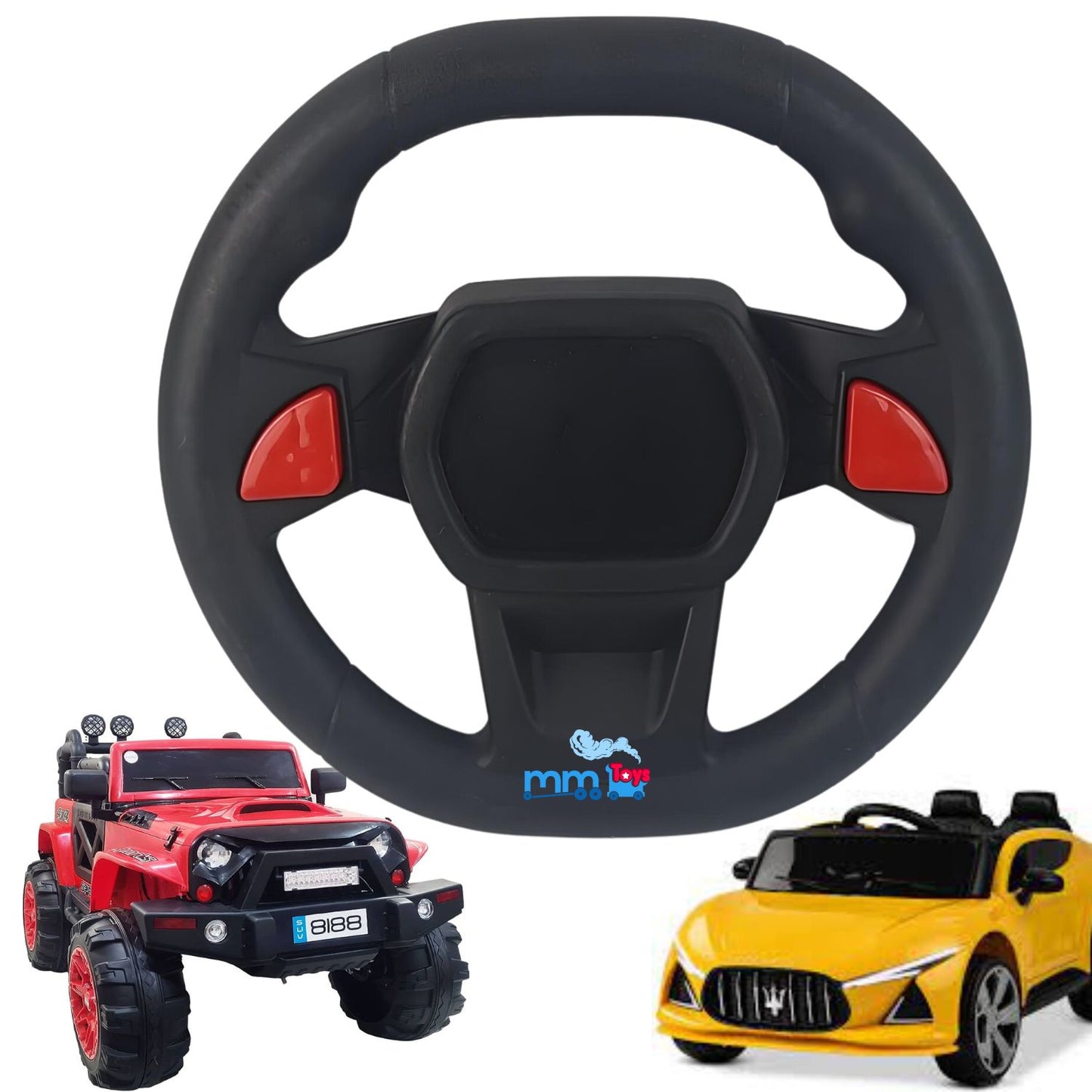 MM TOYS Kids Electric Car Jeep Steering Replacement Part Accessories With Horn And Music Buttons - Black