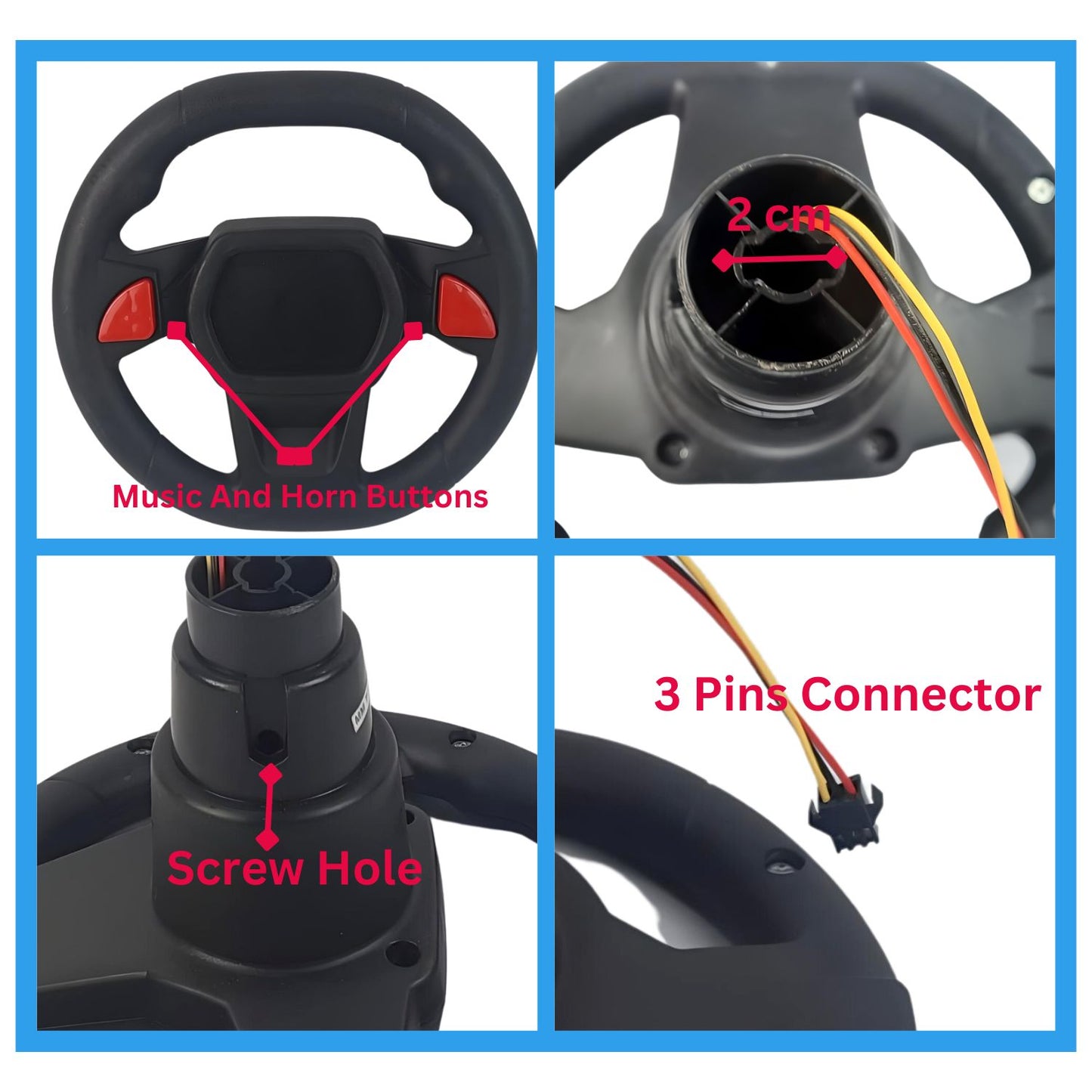 MM TOYS Kids Electric Car Jeep Steering Replacement Part Accessories With Horn And Music Buttons - Black