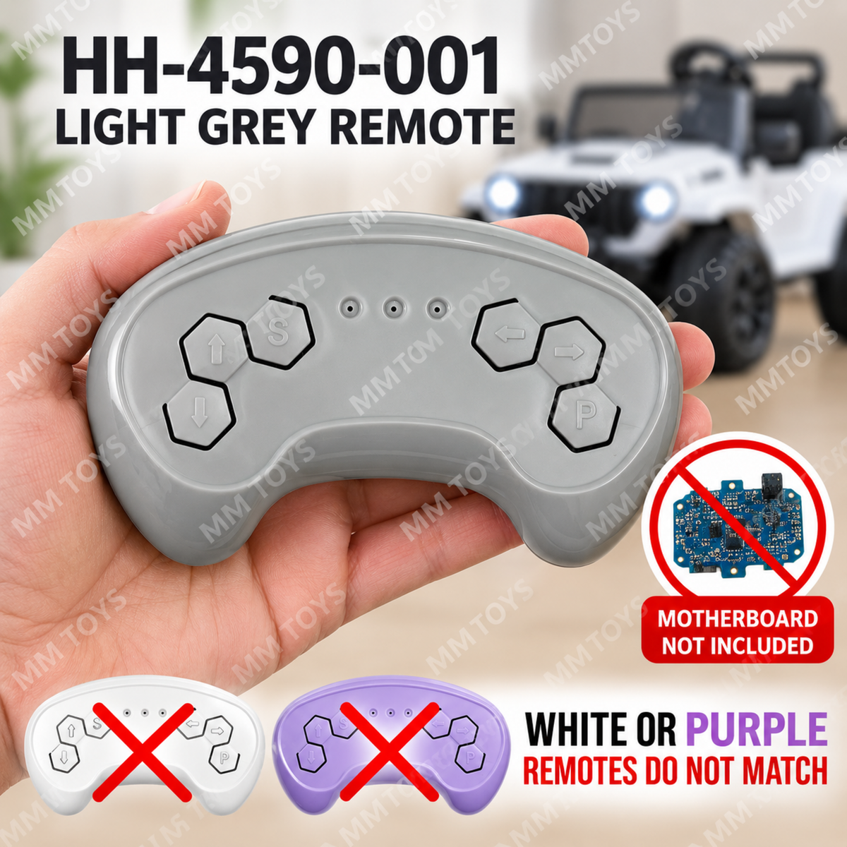 HH-4590-001 light grey remote shown with kids ride-on car