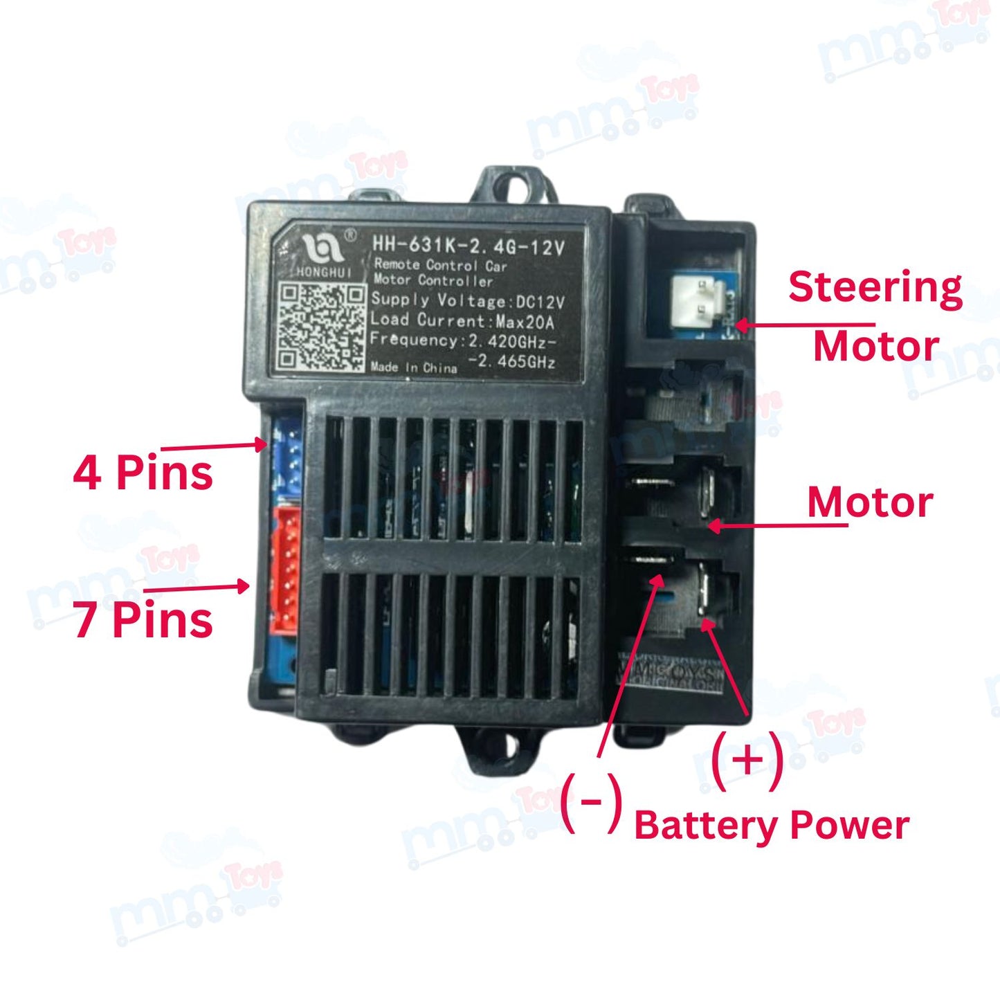 HH 631K 2.4G 7 Pins Remote Control Car Motor Controller - 12V, 20A, Bluetooth, Compatible with Android & iOS - Replacement Part for Kids Electric Ride-On Car