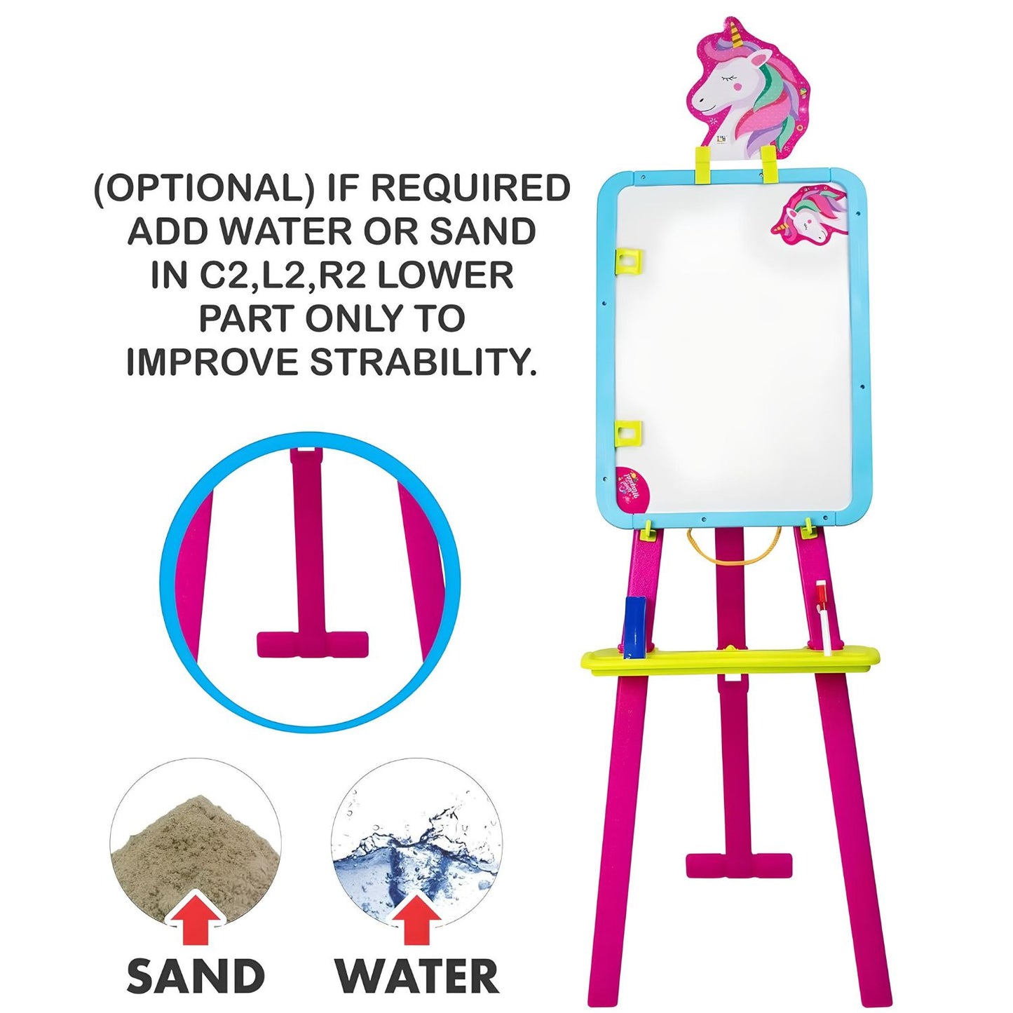 ITOYS 8 in 1 Unicorn Easel Writing Board Magnetic White & Black Board for Kids Learning - Sparkling Creativity - Pink