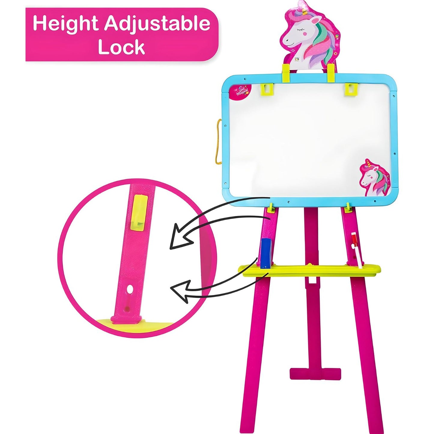 ITOYS 8 in 1 Unicorn Easel Writing Board Magnetic White & Black Board for Kids Learning - Sparkling Creativity - Pink