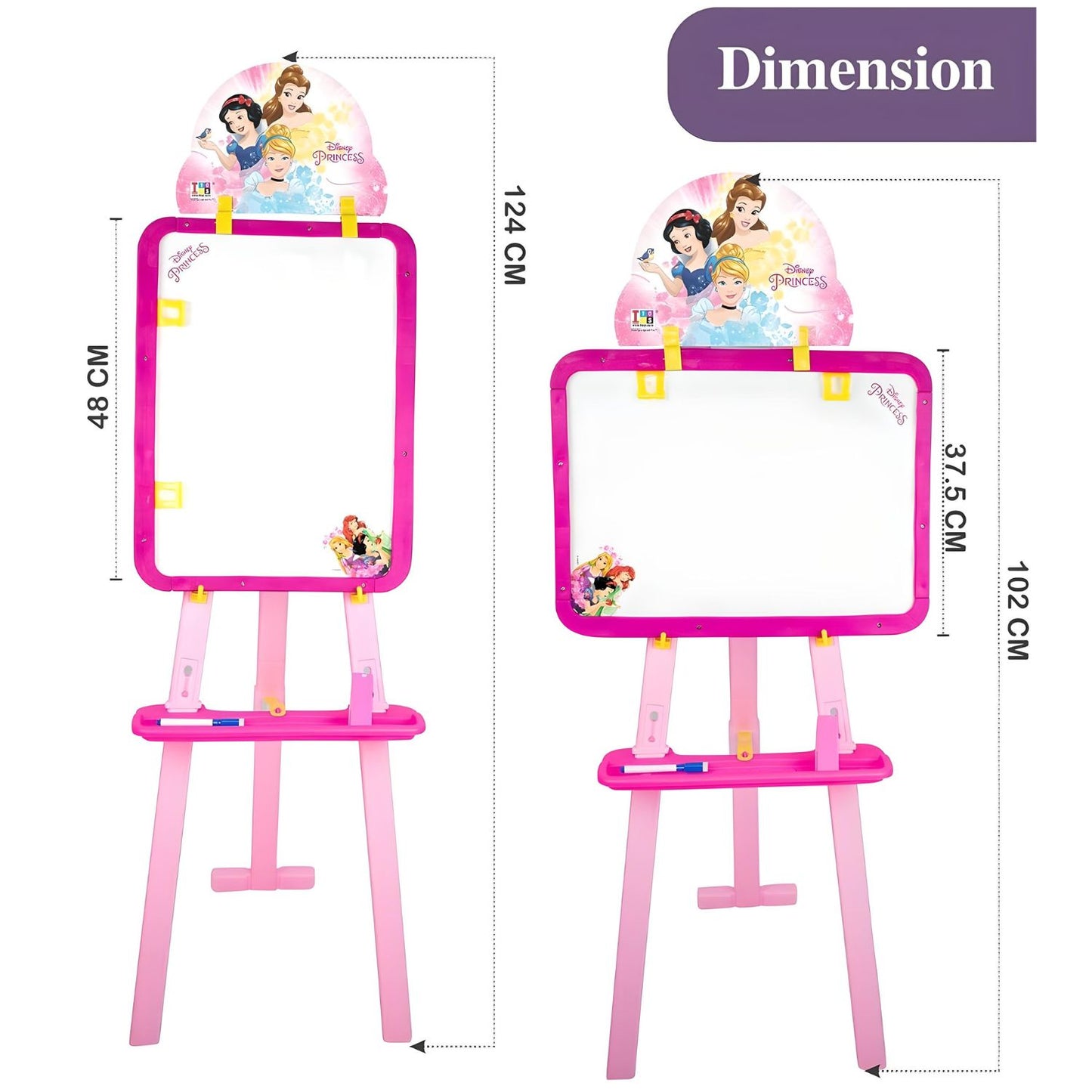 Itoys Disney Princess 5-in-1 Easel Writing Board for Kids: Activity Sheets, Chalk & White Board, Paper Clip, Adjustable Height - Pink