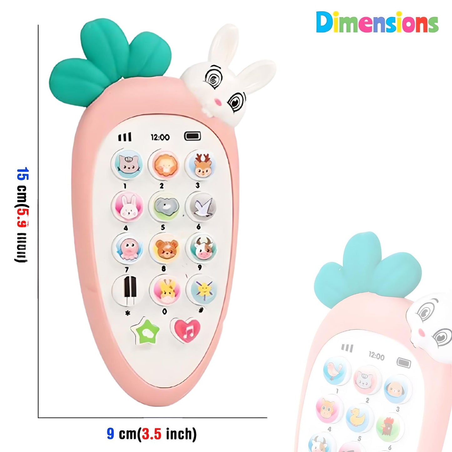 Kids Smart Mobile Phone Toy with Rabbit Design: Cordless, Musical Sounds, Smart Lights - Battery Operated, Ideal Birthday Gift for Boys and Girls (1 Pack)