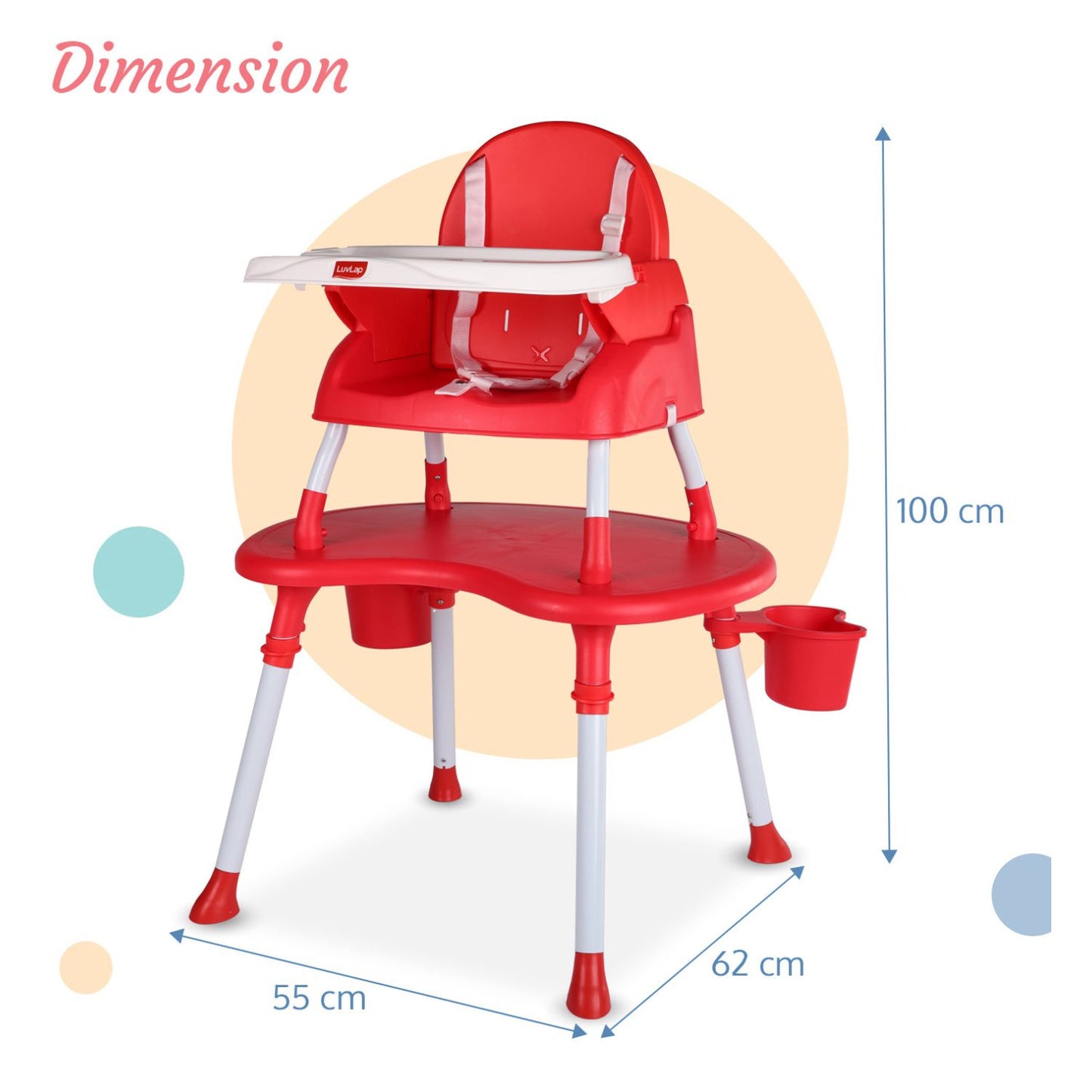 LuvLap 4 IN 1 Convertible High Chair, Low Chair, Booster On Seat, Study Desk For 19412 - Red