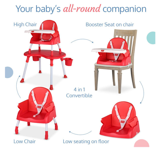 LuvLap 4 IN 1 Convertible High Chair, Low Chair, Booster On Seat, Study Desk For 19412 - Red