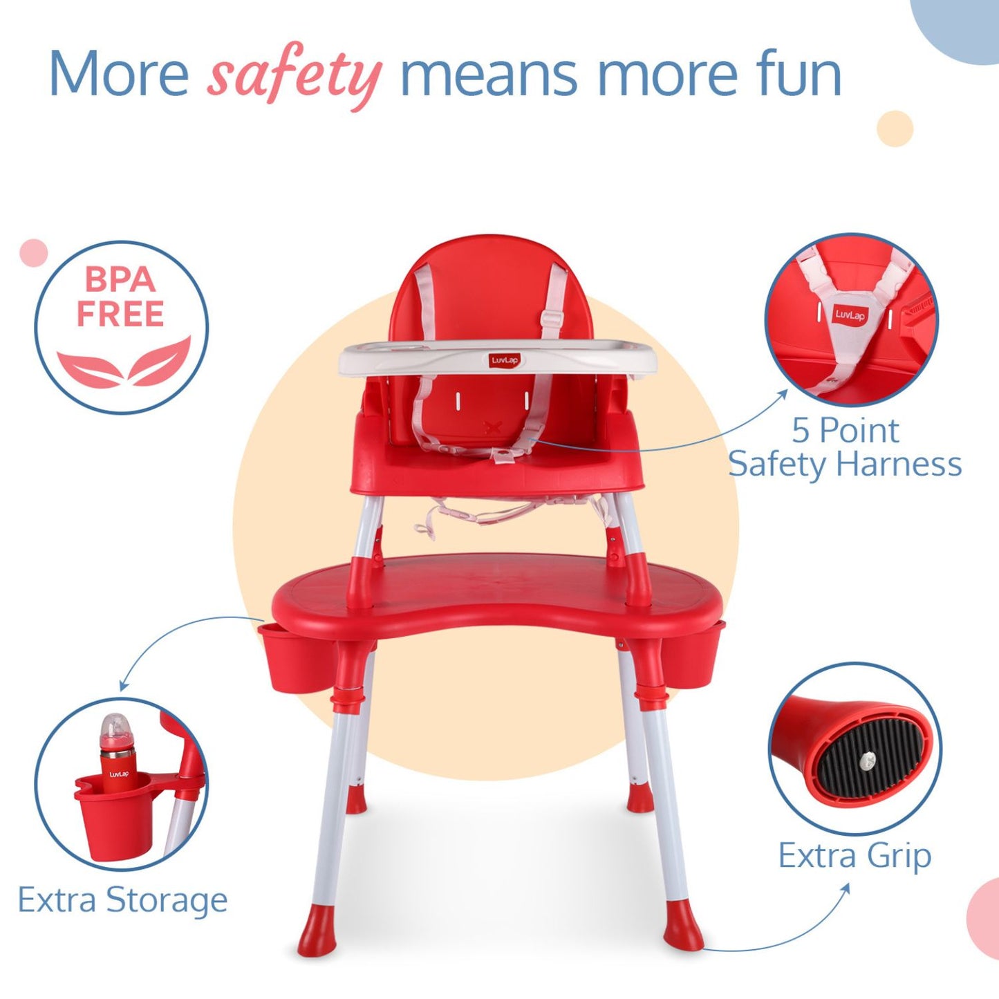 LuvLap 4 IN 1 Convertible High Chair, Low Chair, Booster On Seat, Study Desk For 19412 - Red