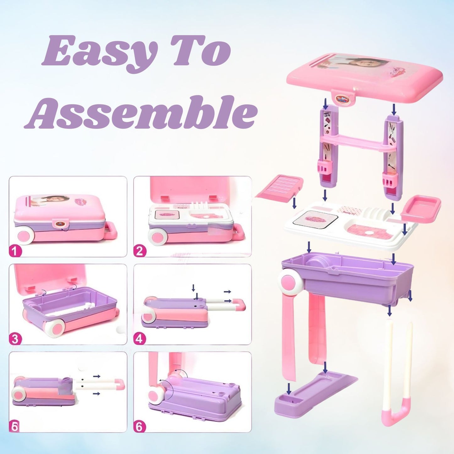 MM TOYS Premium Makeup Play Set Trolley Bag with 24 Accessories for 3 to 10 Year-Old Girls | Vanity Play Set - Baby Pink