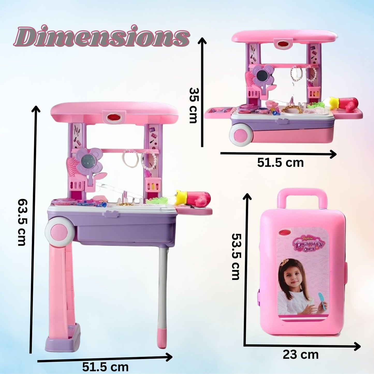 MM TOYS Premium Makeup Play Set Trolley Bag with 24 Accessories for 3 to 10 Year-Old Girls | Vanity Play Set - Baby Pink