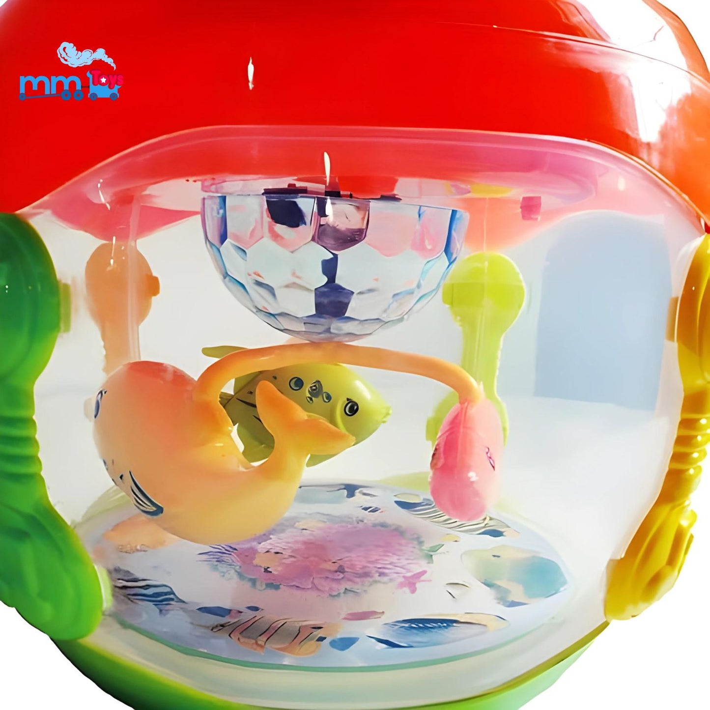 MM TOYS 360° Rotating Fishing Drum Toy Rechargeable Battries Inc - Multicolor Lights & Music, Interactive Aquarium, Transparent Body, Perfect Gift for Kids