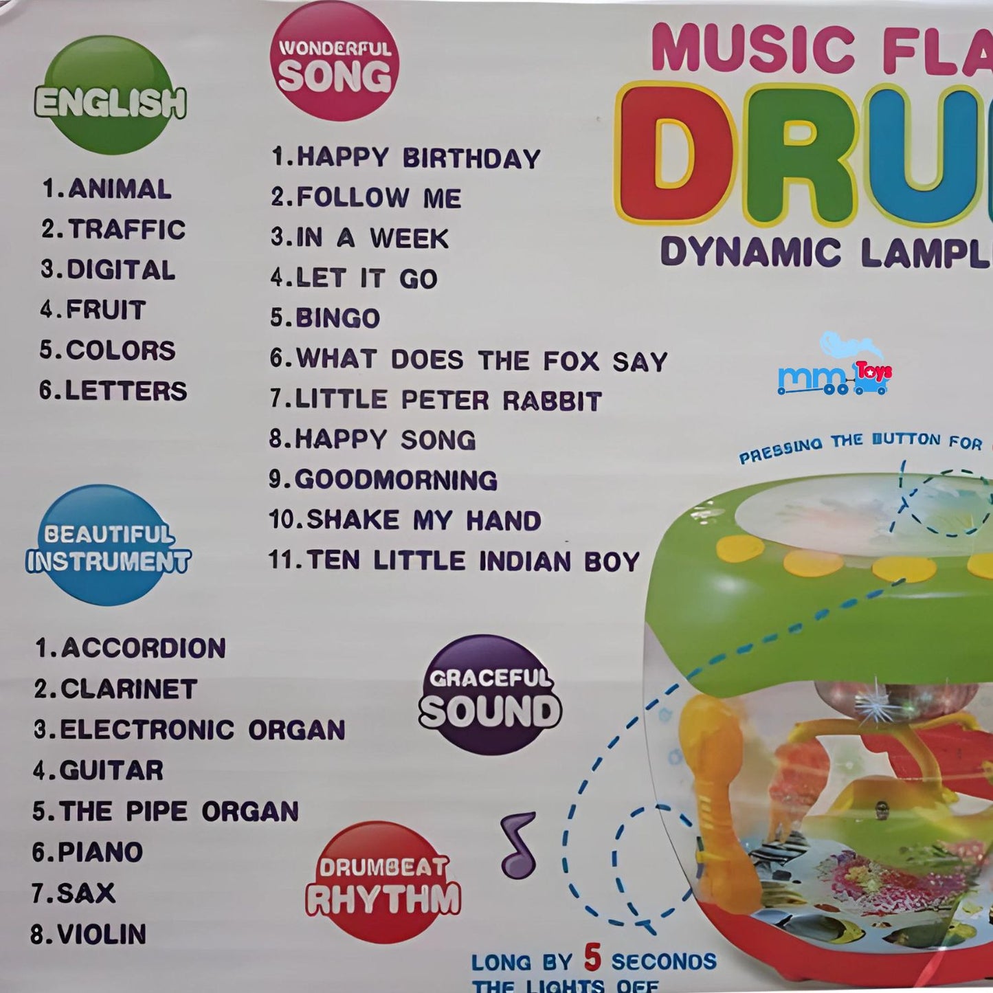 MM TOYS 360° Rotating Fishing Drum Toy Rechargeable Battries Inc - Multicolor Lights & Music, Interactive Aquarium, Transparent Body, Perfect Gift for Kids