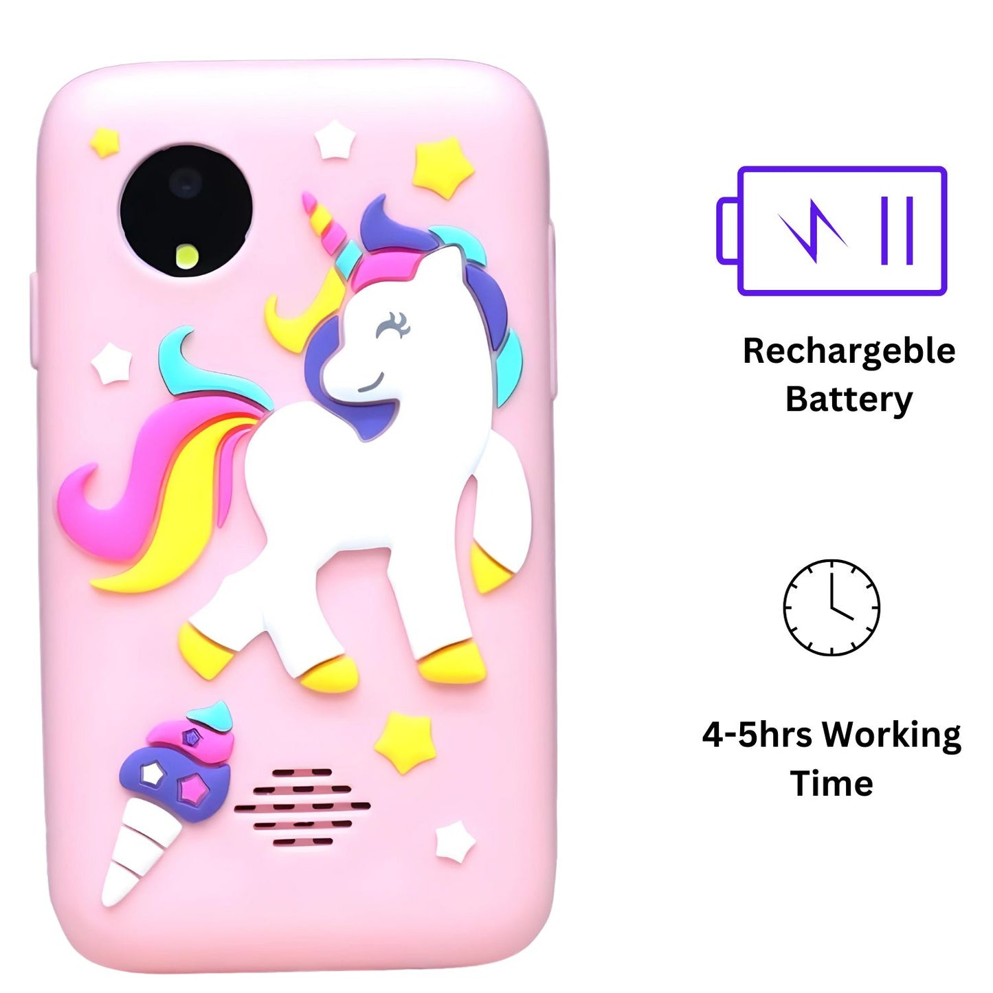 MM TOYS Kids Smartphone Toy - MP3 Music Player, Dual Camera, Built-in Games, 2.4 inch Screen, 8MP Camera, Unicorn Purple