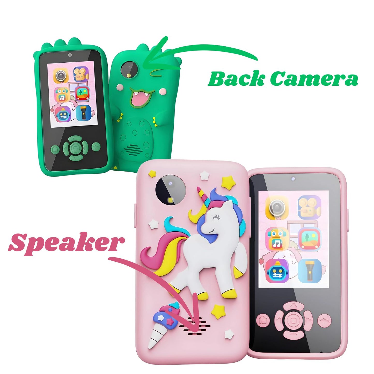 MM TOYS Kids Smartphone Toy - MP3 Music Player, Dual Camera, Built-in Games, 2.4 inch Screen, 8MP Camera, Unicorn Purple