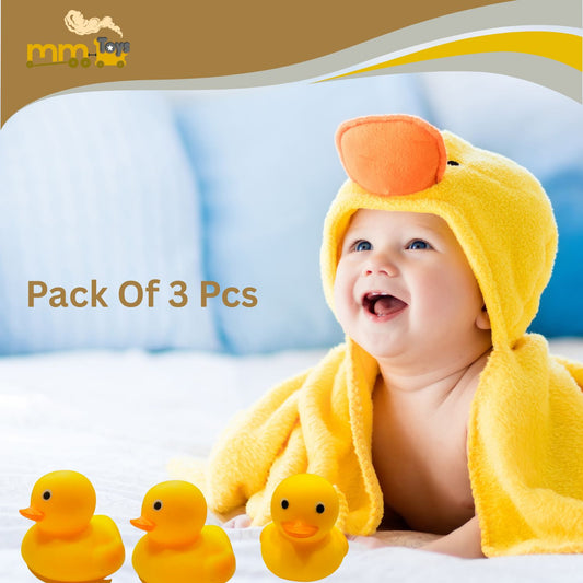 MM TOYS Yellow Duck Squeeze Toy Pack of 3 – BPA Free, Sound Toy, Bath & Handheld Use, Age 0–3, Multicolor