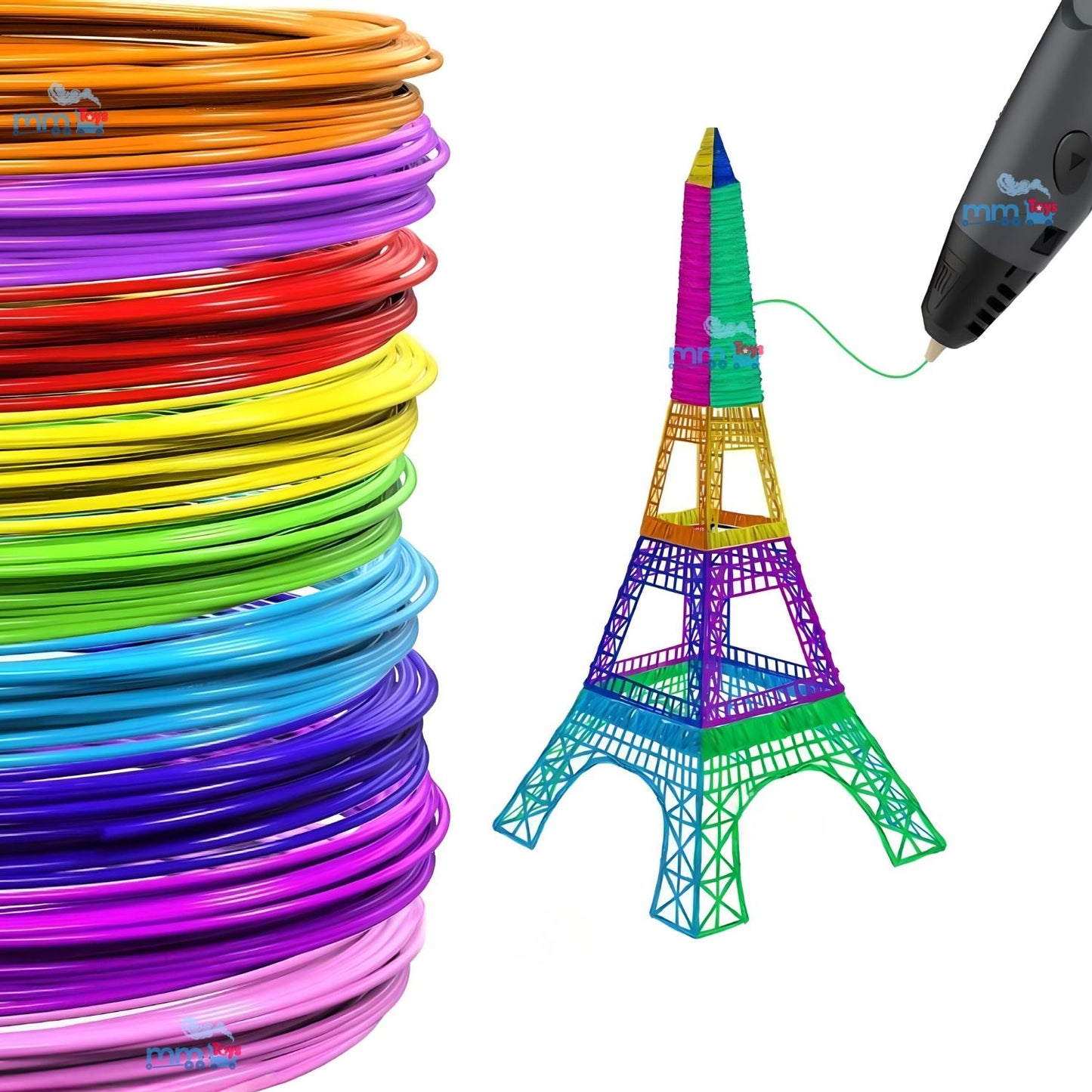 MM TOYS 3D Pen PLA Filament Refills 10 Meters x 10, 1.7Diameter for 3D Printing Pen - Unleash Your Creativity in Multicolor