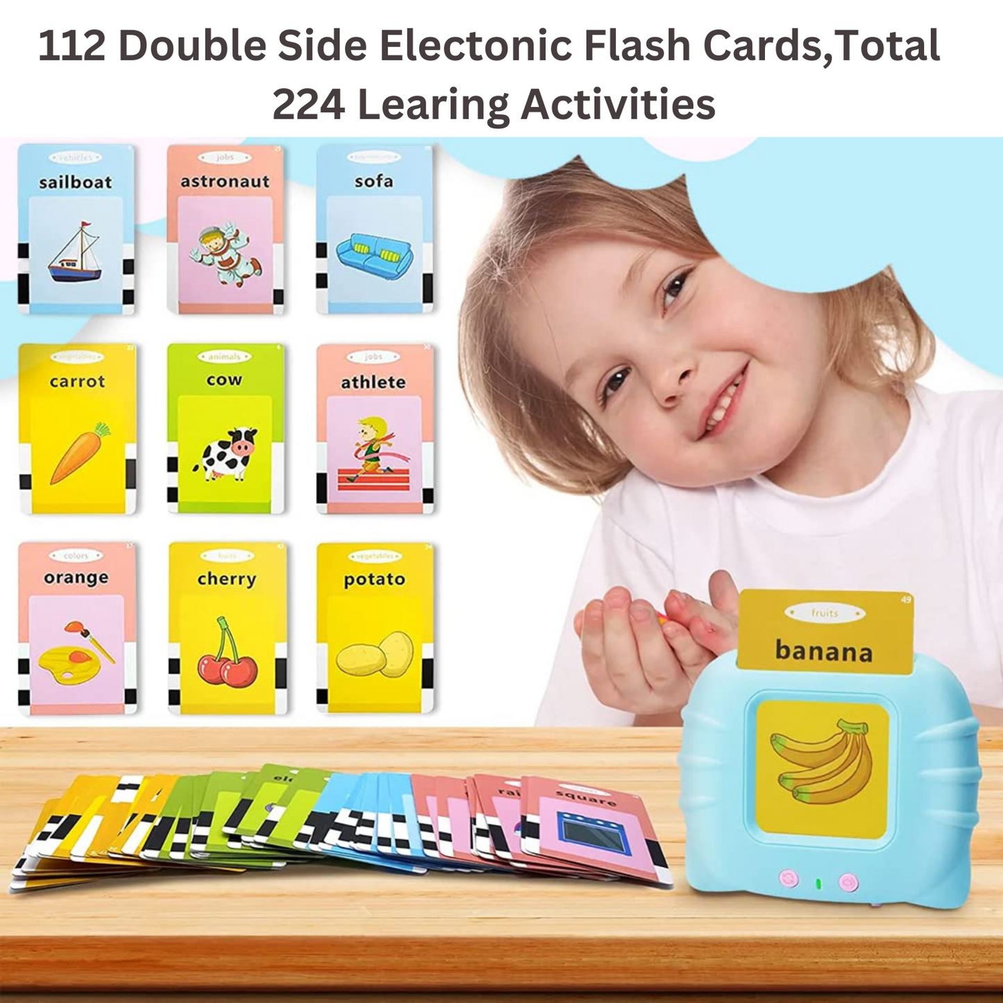 MM Toys Speak-N-Play Interactive Preschool Electronic Learning Toy with 112 Digital Flashcards Rechargeable With Educational Sounds & Images For 2 3 4 Year Old- Color May Vary
