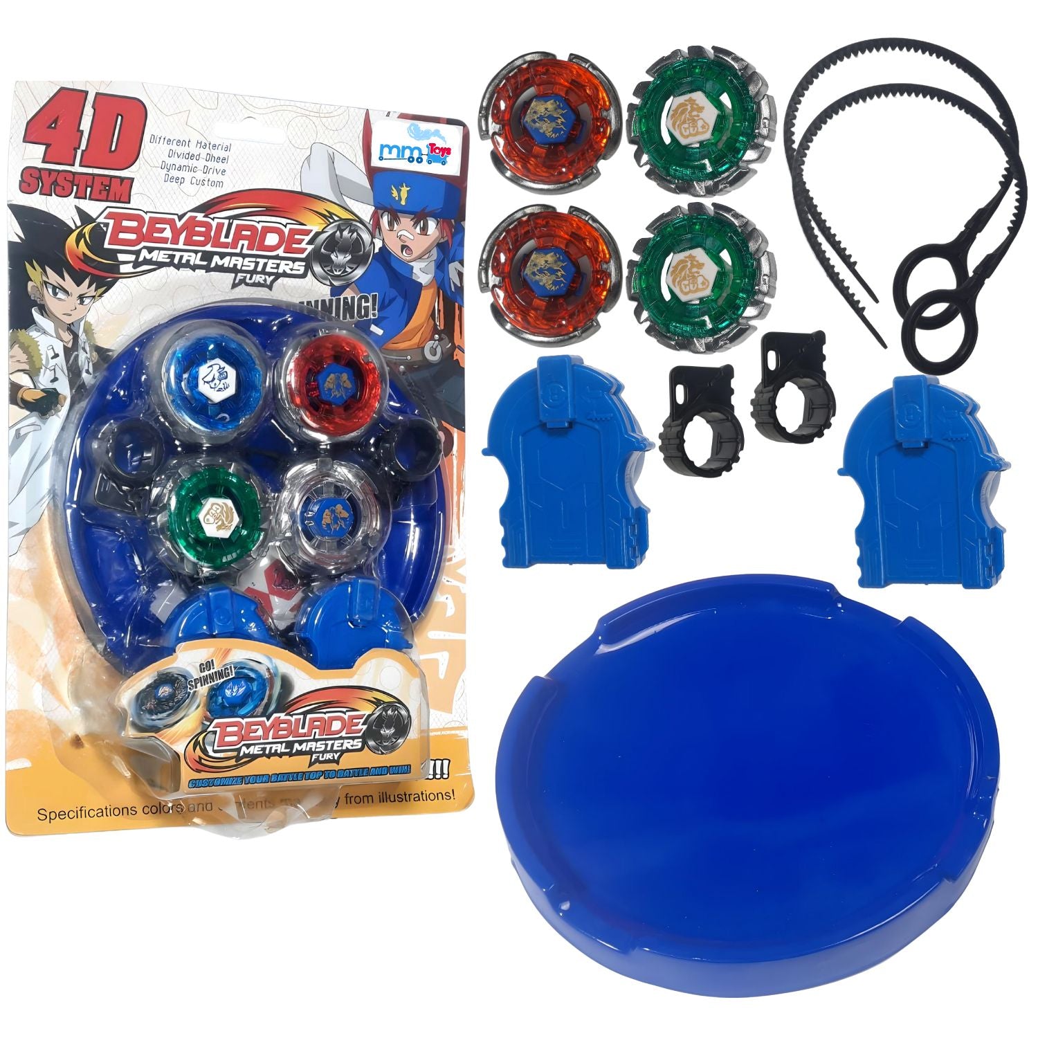 MM TOYS 4D Metal Master Blades with Stadium Ultimate Bey Battle Set for Kids, Beys, Launchers, Stadium (Multi-Color)