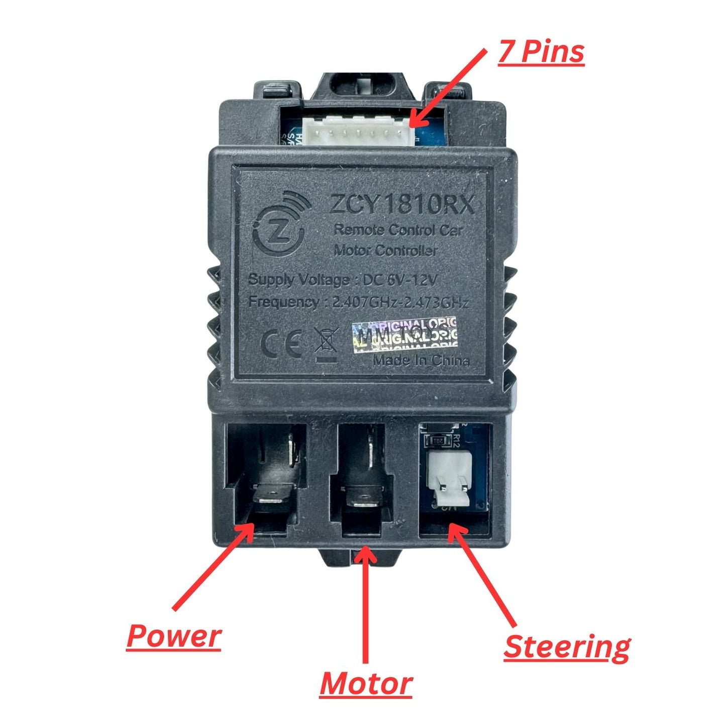 MM TOYS 7 Pin JR1810RX ( ZCY1810 RX ) Reciever 2.4Ghz Control Car Motor Pin Compatible With 6V And 12V Both Reciever Control Box For Kids Electric Car Jeeps Ride- Black