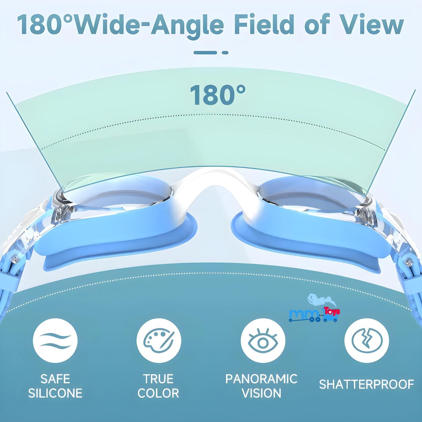 MM TOYS Durable Pool Goggles with Adjustable Strap and Storage Box, Easy to Wear - Unisex (Blue)