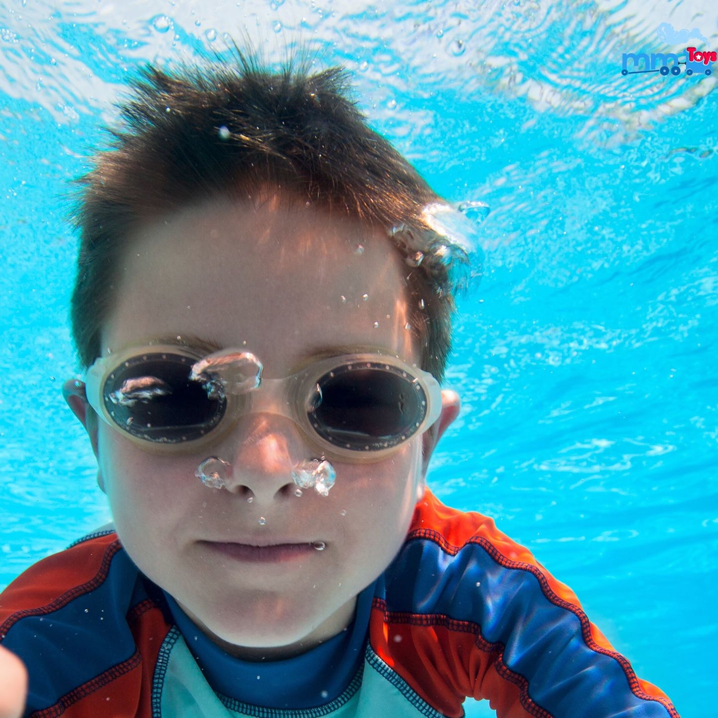 MM TOYS Durable Pool Goggles with Adjustable Strap and Storage Box, Easy to Wear - Unisex (Blue)
