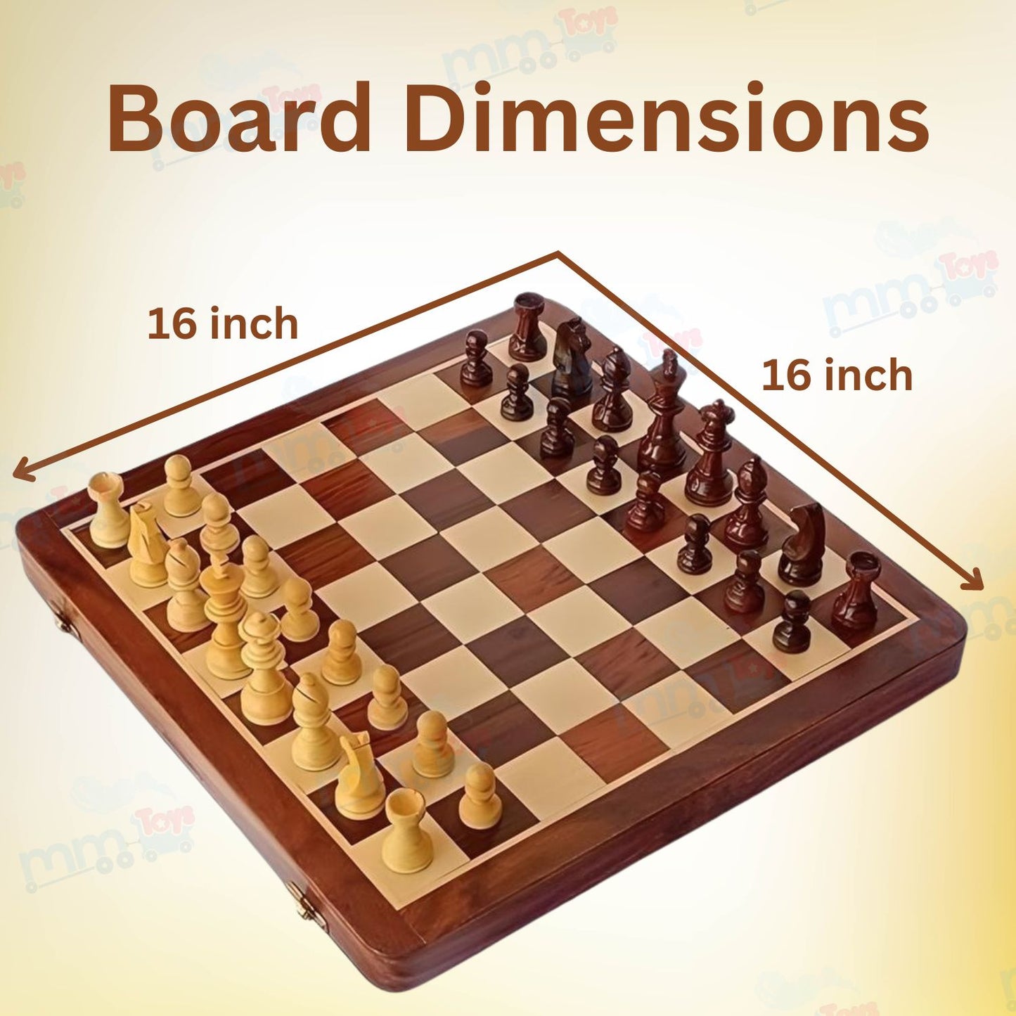 MM TOYS Classic Wooden Handmade Foldable Chess Set – 16x16 Inch Durable Wood Board for Adults & Kids, Elegant & Portable Design – Perfect Gift