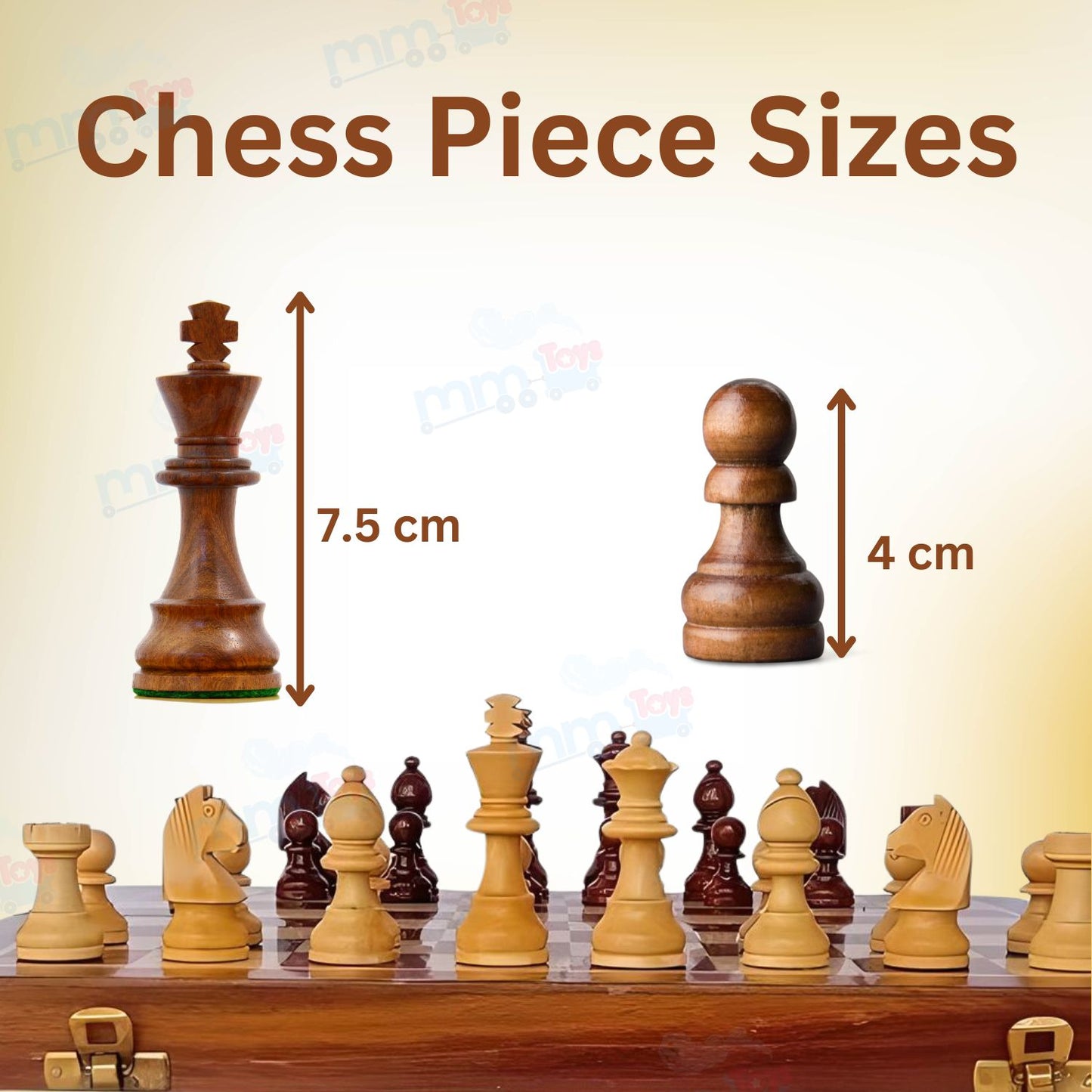 MM TOYS Classic Wooden Handmade Foldable Chess Set – 16x16 Inch Durable Wood Board for Adults & Kids, Elegant & Portable Design – Perfect Gift
