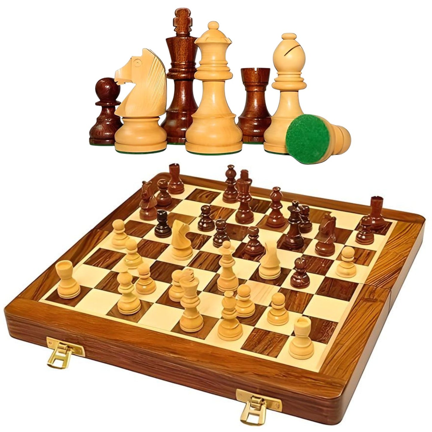 MM TOYS Classic Wooden Handmade Foldable Chess Set – 16x16 Inch Durable Wood Board for Adults & Kids, Elegant & Portable Design – Perfect Gift