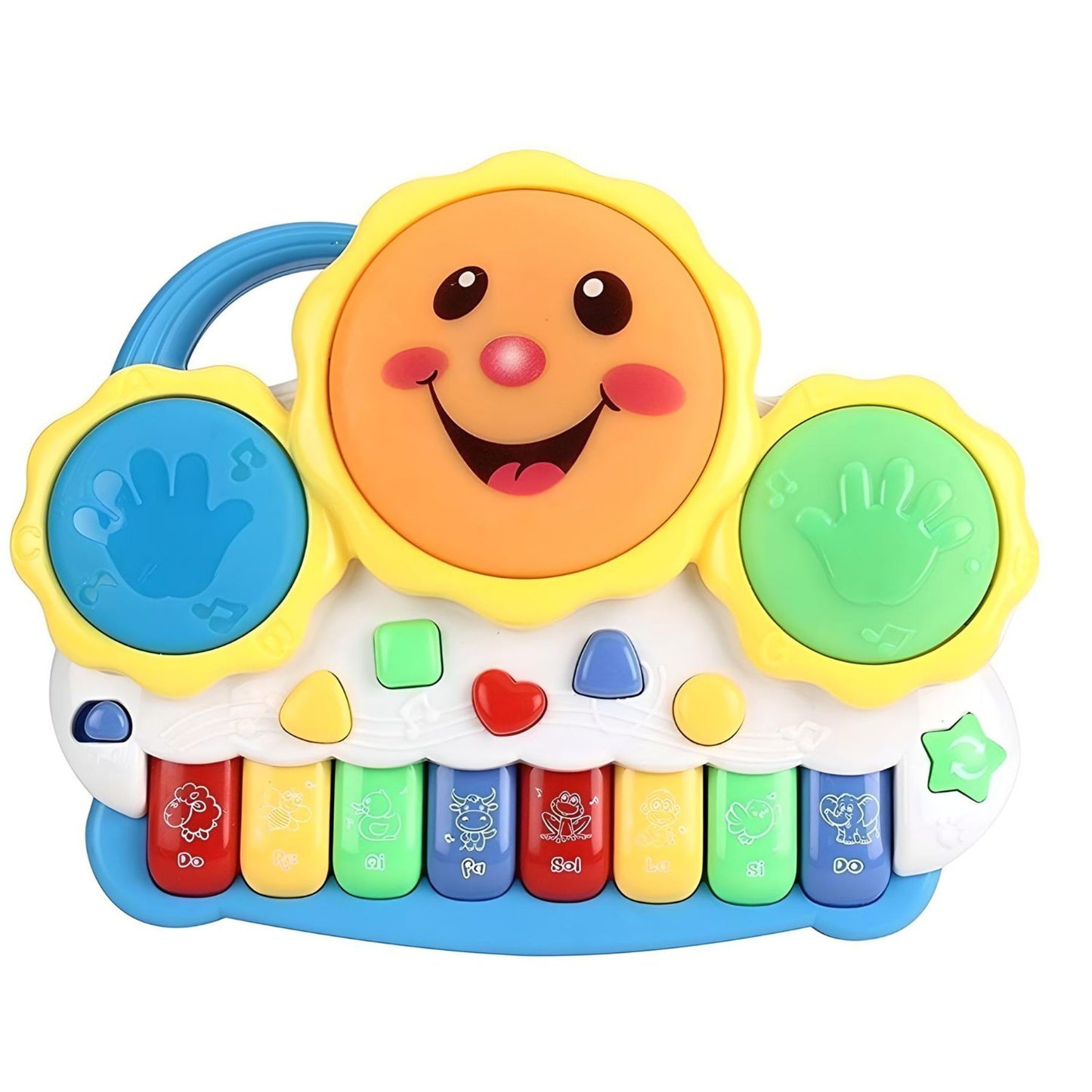 MM TOYS Musical Drum Keyboard For Kids With Flashing Lights - Animal Sounds And Songs Multi Color