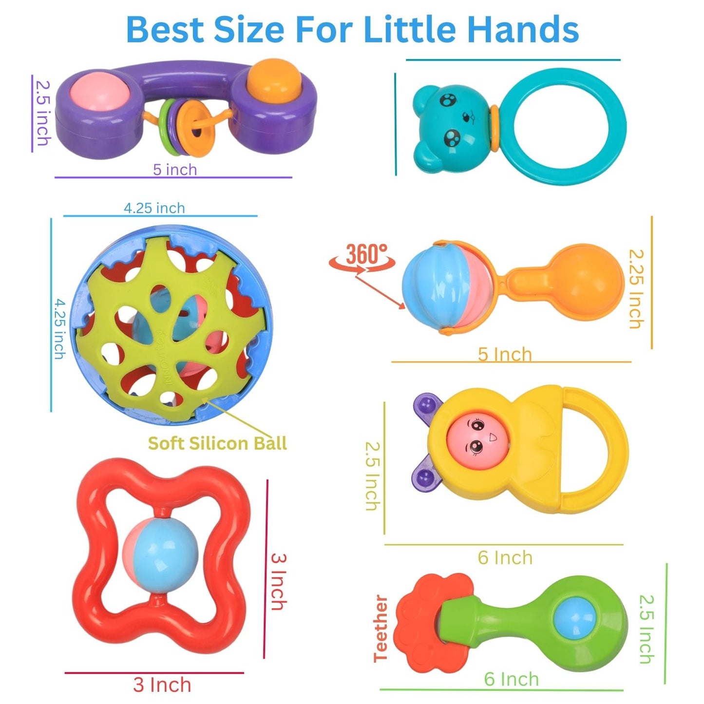 MM TOYS Infant Rattle Toys Rattles Pack includes 7 non-toxic, BPA-free Rattle toys Designed For Infants aged New Born 0-6-12 months No Sharp Edges- Multicolor