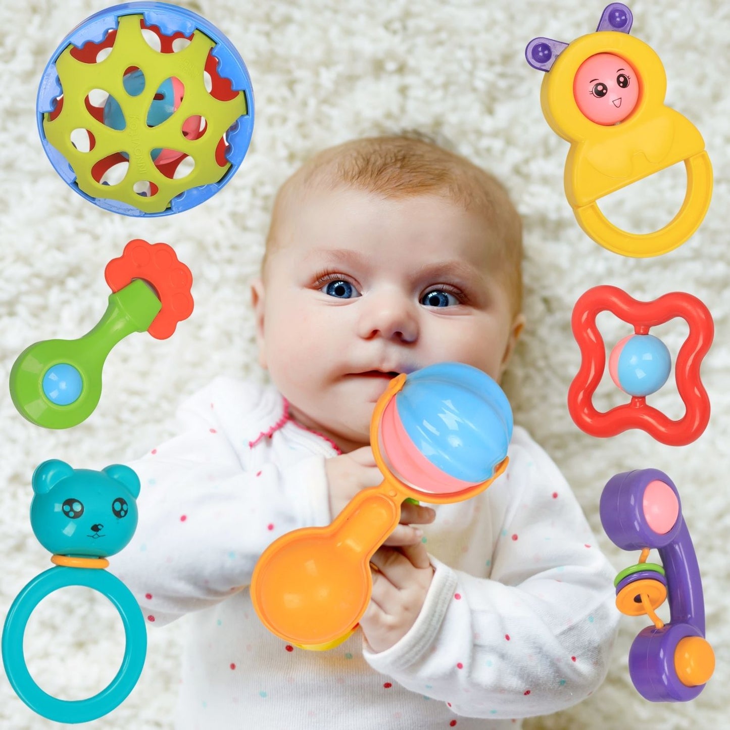 MM TOYS Infant Rattle Toys Rattles Pack includes 7 non-toxic, BPA-free Rattle toys Designed For Infants aged New Born 0-6-12 months No Sharp Edges- Multicolor