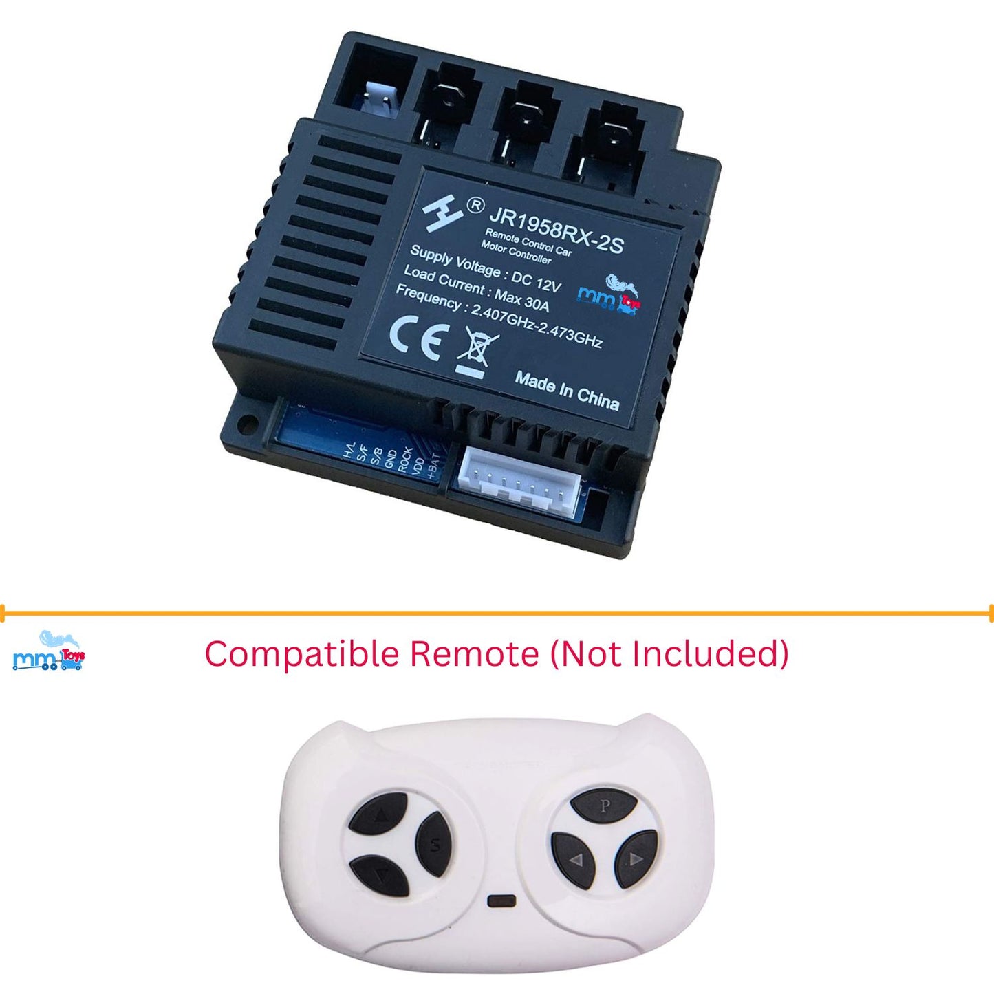 MM TOYS JR1958RX-2S 12V 2.4G 7 Pins Reciever Motor Controller Control Box For Kids Electric Car Replacement Part Accessory - Black