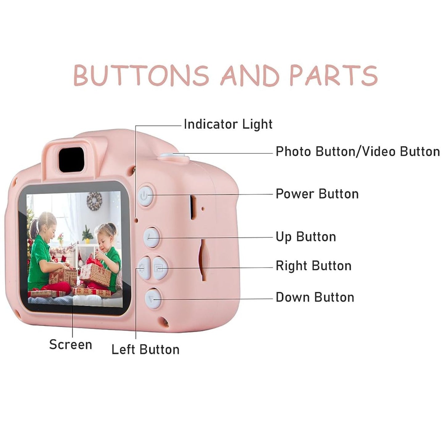 MM TOYS Kids Digital Camera, Photo & Video Capture, PC Connectivity, Rechargeable Battery, Expandable Memory, 1080P, 20MP Gift For 3 to 8 Year Kids- Peach Color