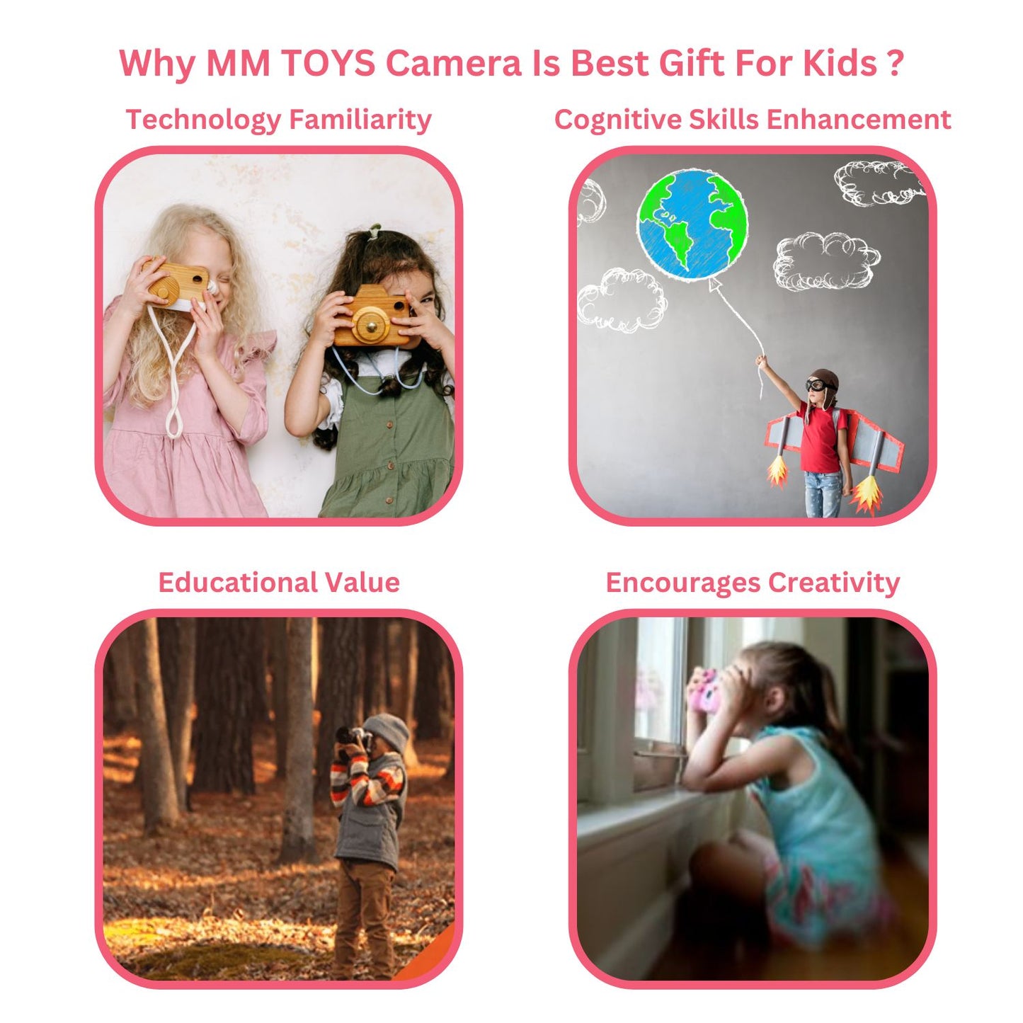 MM TOYS Kids Digital Camera, Photo & Video Capture, PC Connectivity, Rechargeable Battery, Expandable Memory, 1080P, 20MP Gift For 3 to 8 Year Kids- Peach Color