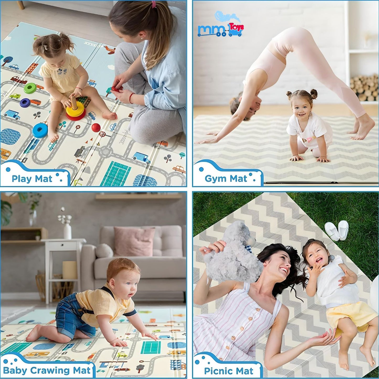 MM TOYS Large Crawling Play Mat For Kids | Waterproof And Double Side Foldable Playing Mat - Color May Vary