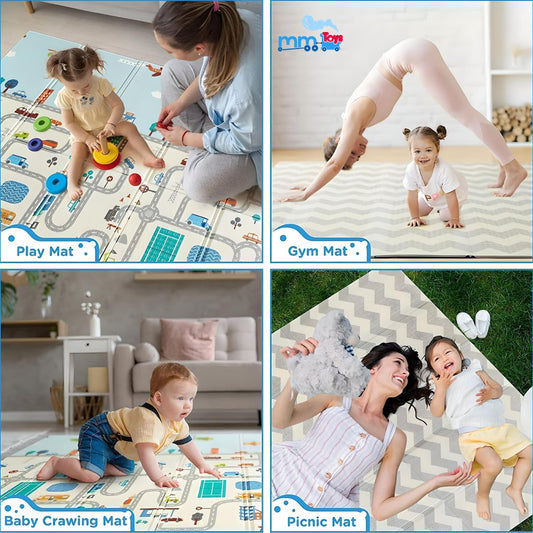 MM TOYS Large Crawling Play Mat For Kids | Waterproof And Double Side Foldable Playing Mat - Color May Vary