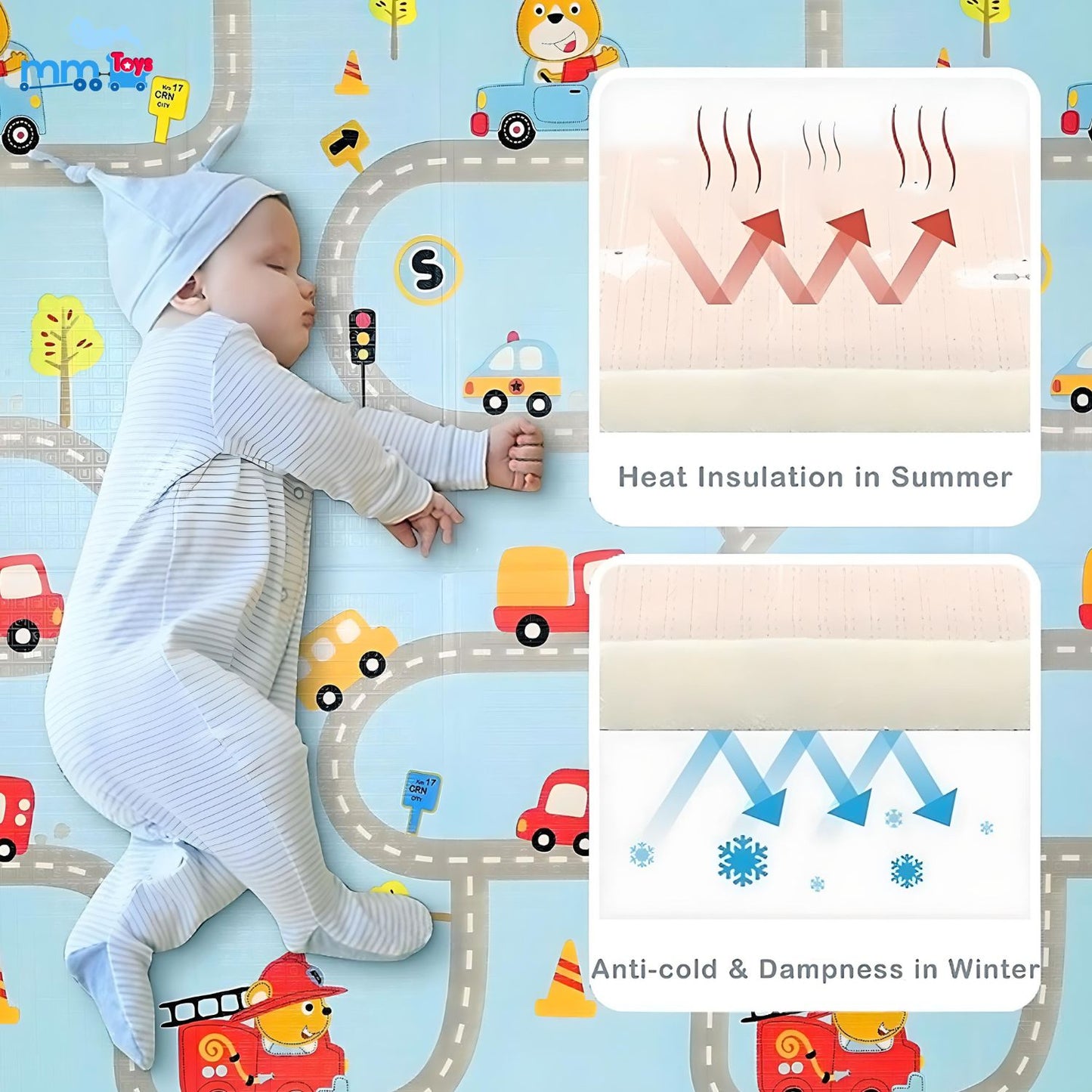 MM TOYS Large Crawling Play Mat For Kids | Waterproof And Double Side Foldable Playing Mat - Color May Vary