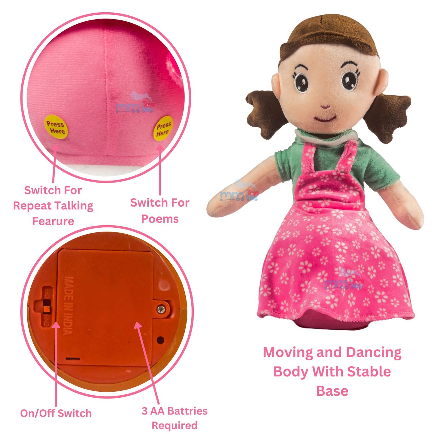 MM TOYS Liya Interactive Dancing Musical Soft Doll - Entertains & Educates with Talk-Back Function For 2 to 10 Year Girls | Dress Color May Vary