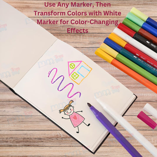 MM TOYS Magic Colors Pen Set – 12 Pcs, Colour Changing Sketch Pens, Colouring Kit Art Markers, Creative Fun for Kids, Vibrant Colors