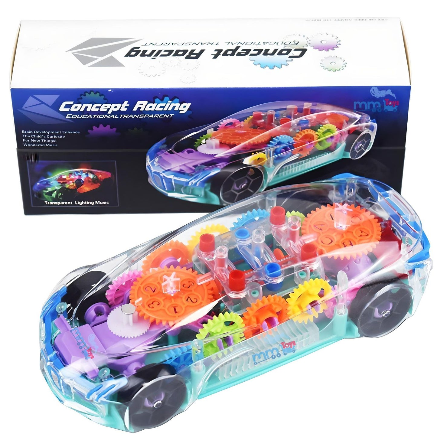 MM TOYS Transparent Multifunctional Concept Racing Car Toy with Colorful Lighting, 360 Rotation For 1 Year to 4 Year Kids Yj388-48