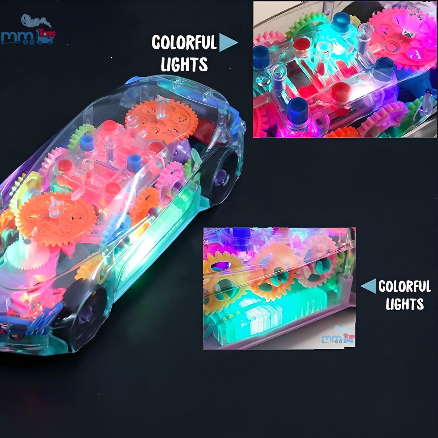 MM TOYS Transparent Multifunctional Concept Racing Car Toy with Colorful Lighting, 360 Rotation For 1 Year to 4 Year Kids Yj388-48