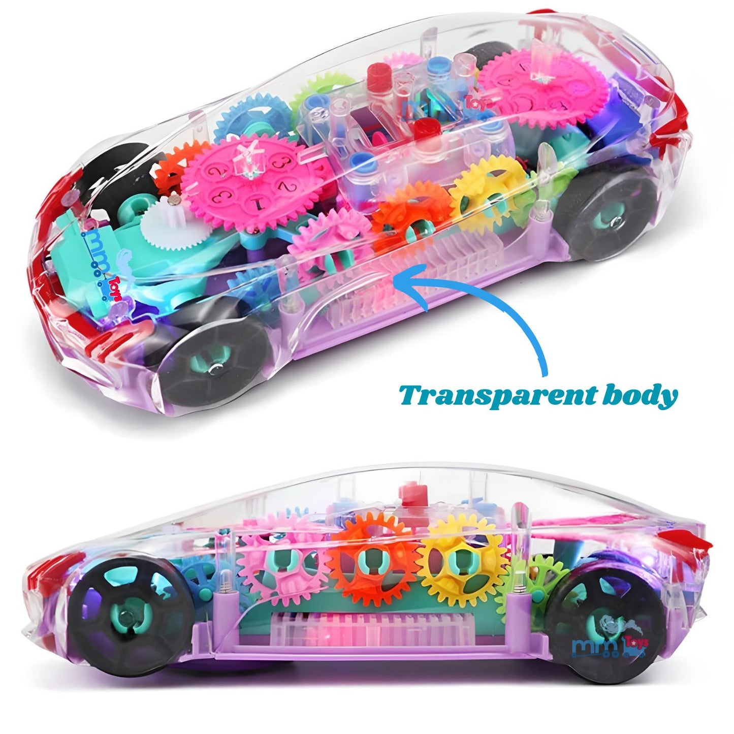 MM TOYS Transparent Multifunctional Concept Racing Car Toy with Colorful Lighting, 360 Rotation For 1 Year to 4 Year Kids Yj388-48